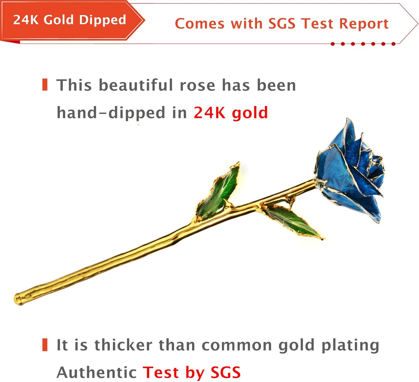 24K Gold Rose in Dipped,24K Gold Real Rose Gift for Her, Long Stem Rose Made from Real Gold Rose for Anniversary Valentines Mothers Day Birthday (Deep Blue with Crystal Vase)
