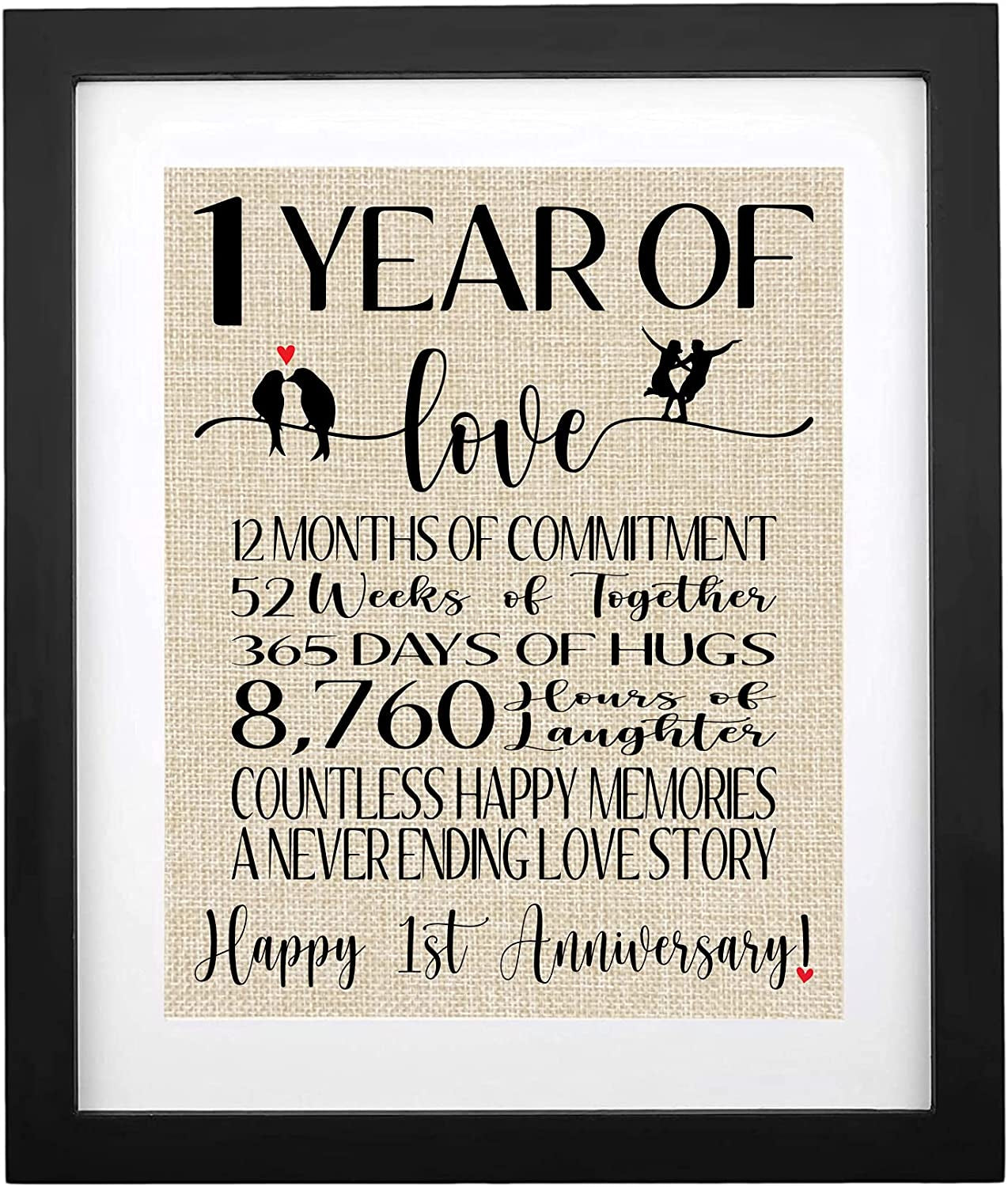 1St Anniversary Burlap Print, 1 Year as Husband & Wife, Gifts for Couples First Anniversary, Her Him One Year Anniversary
