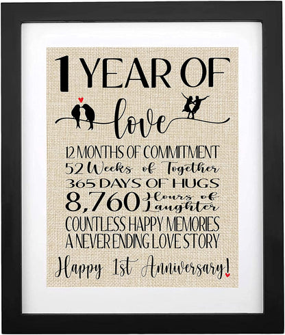 1St Anniversary Burlap Print, 1 Year as Husband & Wife, Gifts for Couples First Anniversary, Her Him One Year Anniversary