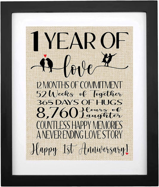 1St Anniversary Burlap Print, 1 Year as Husband & Wife, Gifts for Couples First Anniversary, Her Him One Year Anniversary