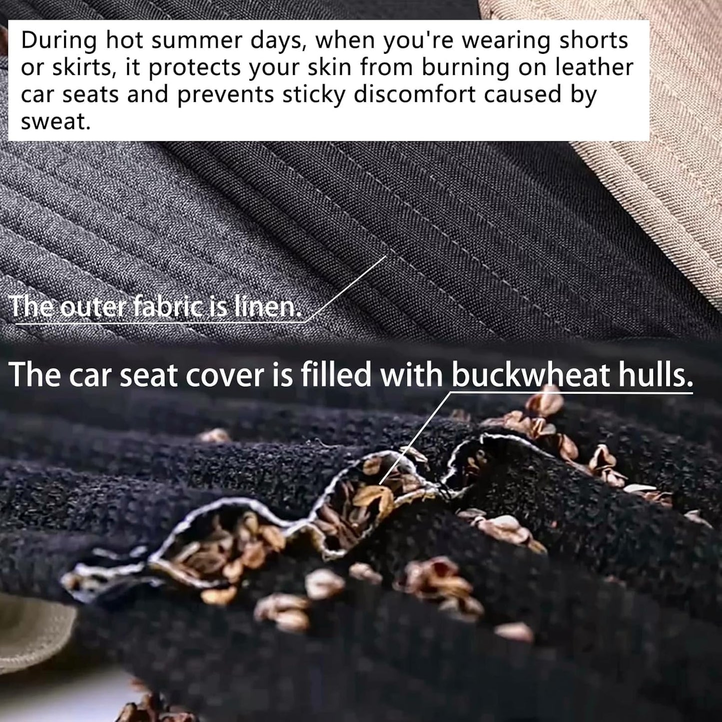 Gray Car Seat Covers,2 Pack Buckwheat Hulls Bottom Seat Covers for Cars,Universal Car Seat Cushion(2Pc Gray Front Seat)