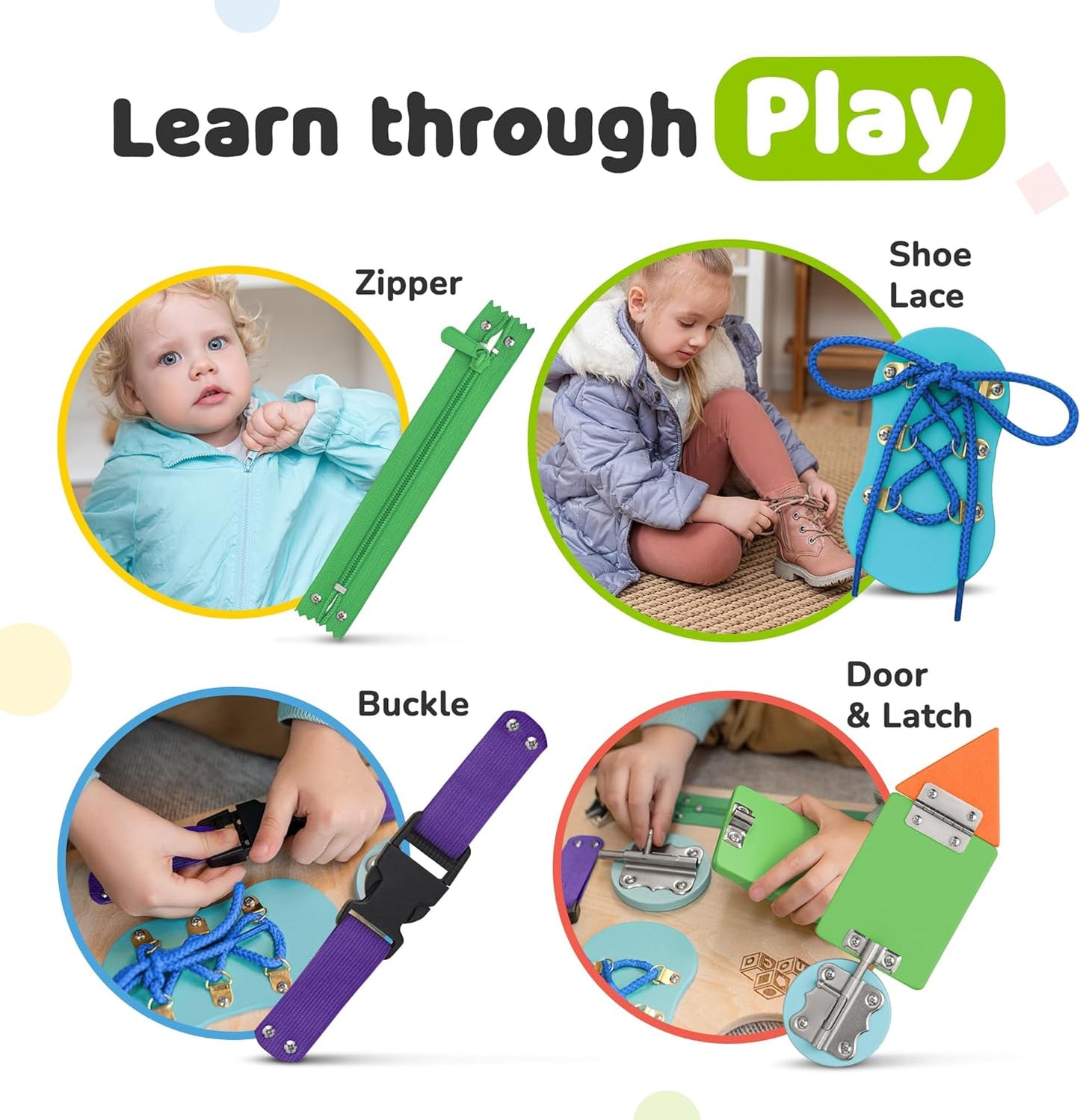 Montessori Busy Board for Toddlers, Premium Wooden Toddler Busy Board for 1 2 3 Year Old with 10 Educational Activities for Fine Motor Skills, Sensory Activity Toy for Travel, Gift for Boys & Girls