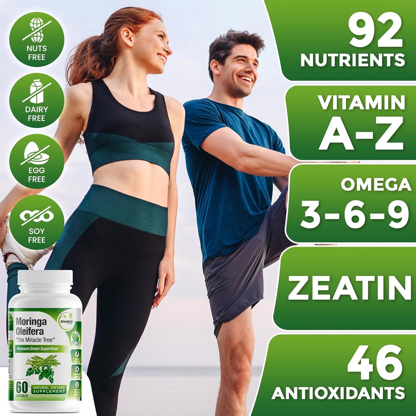 Pure Moringa Oleifera Leaf Extract Veggie Capsules 1000 Mg. Natural Herbal Supplement. Energy, Mood, Memory and Focus Support. Premium Green Superfood (3 Bottles)