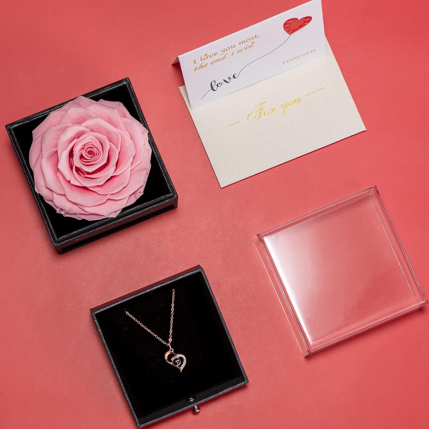 Preserved Real Rose Birthday Gifts for Women, Eternal Rose with “I Love You” 100 Languages Necklace Gifts for Her Girlfriend Mom on Anniversary Birthday Christmas Valentines Day Mothers Day